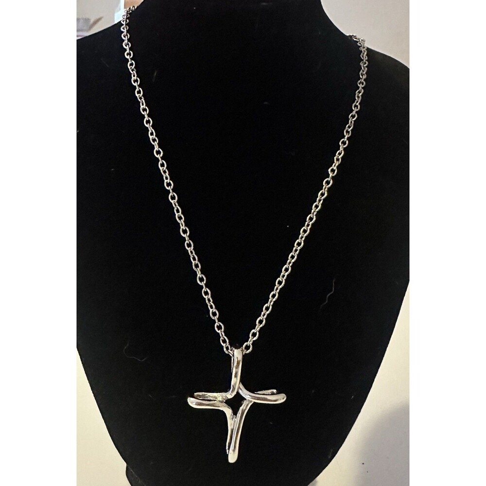 Cookie Lee Silver Tone Abstract Cross Pendant Necklace Modern Faith Religious